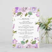 Lila aquarel bloemige elegante trouwmenu (Staand voorkant)