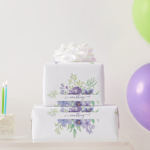 Lila aquarel bloemmotief gepersonaliseerd inpakpap cadeaupapier