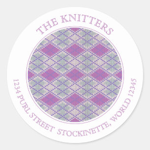LILA ARGYLE GEBREIDE grote ronde Adresetiketten Sticker