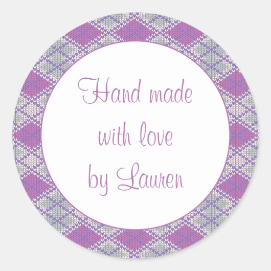 LILA ARGYLE KNIT 3" Ronde "Hand Made" Stickers (Voorkant)