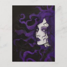Lila Art Nouveau Gotische Vrouw Paars Zwart  Briefkaart