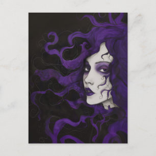 Lila Art Nouveau Gotische Vrouw Paars Zwart  Briefkaart