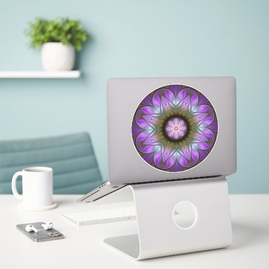 Lila avond Mandala Sticker (Laptop op bureau)