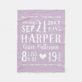 Lila Baby Meisje Geboortestatistieken Keepsake Fleece Deken (Voorkant)