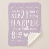 Lila Baby Meisje Geboortestatistieken Keepsake Sherpa Deken (Voorkant)