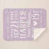 Lila Baby Meisje Geboortestatistieken Keepsake Sherpa Deken (Voorkant (horizontaal))