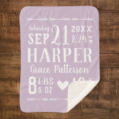 Lila Baby Meisje Geboortestatistieken Keepsake Sherpa Deken