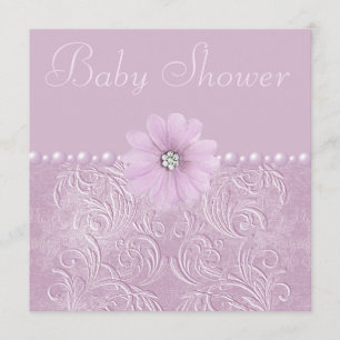 Lila Baby shower Bling Flowers & Pearls Kaart