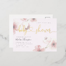 Lila | Baby shower Cherry Blossom Gold Floral Folie Uitnodiging Briefkaart
