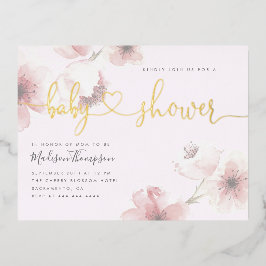 Lila | Baby shower Cherry Blossom Gold Floral Folie Uitnodiging Briefkaart