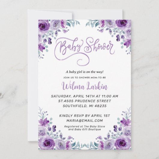 Lila Baby shower Kaart (Voorkant)