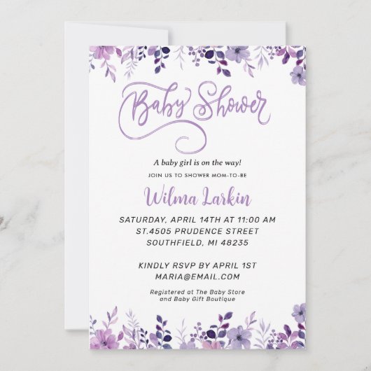 Lila Baby shower Kaart (Voorkant)