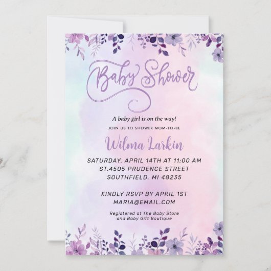 Lila Baby shower Kaart (Voorkant)