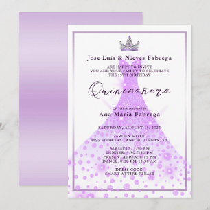 Lila baljurk & Tiara Quinceañera Verjaardag Kaart