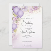 Lila Ballonnen en Bloemen QR Verjaardag Kaart (Voorkant)