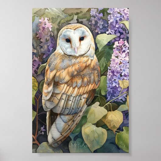 Lila Barn Owl Afdrukken & Downloadbaar Poster (Voorkant)