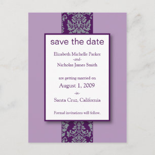 Lila Barok Damask Save the Date Briefkaart
