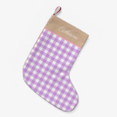 Lila Beige gepersonaliseerde naam Gingham Kleine Kerstsok (Voorkant (Hangend))