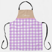 Lila Beige gepersonaliseerde naam Gingham Schort (Voorkant)