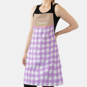 Lila Beige gepersonaliseerde naam Gingham Schort