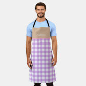 Lila Beige gepersonaliseerde naam Gingham Schort (Gedragen)