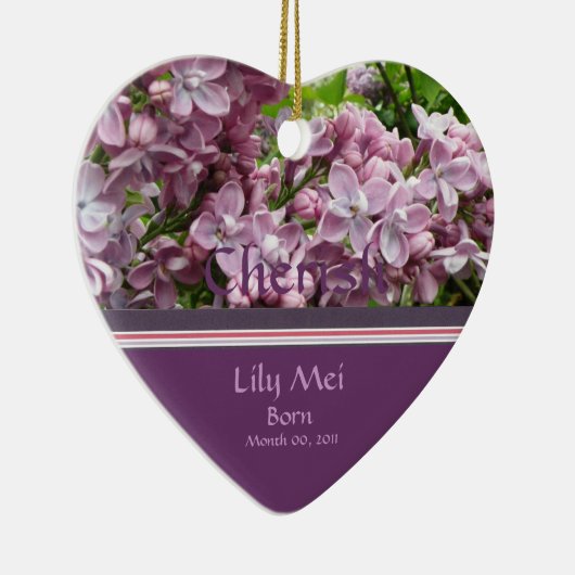 Lila bekendmaking geboorte keramisch ornament (Rechts)