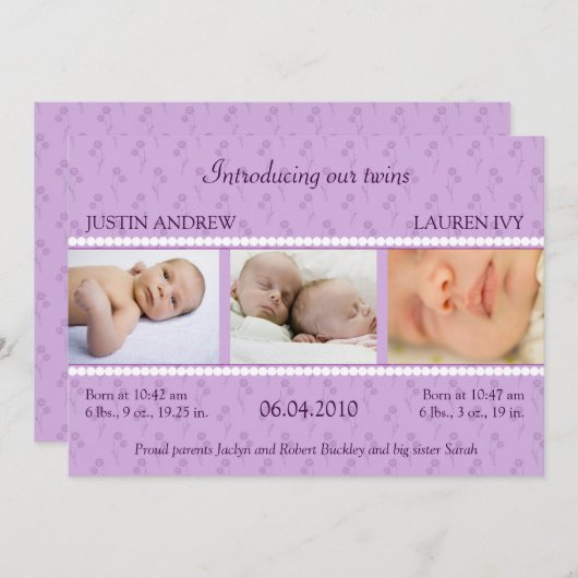 Lila bekendmaking van Pearl Twins Aankondiging (Voorkant / Achterkant)