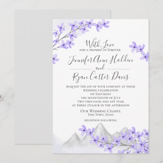 Lila Berg Paarse bruiloft Kaart (Voorkant / Achterkant)