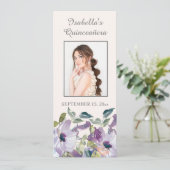 Lila Bladwijzer van Dusty Blue Floral Quinceañera Kaart (Staand voorkant)