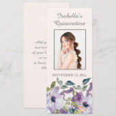 Lila Bladwijzer van Dusty Blue Floral Quinceañera Kaart (Voorkant / Achterkant)