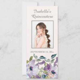 Lila Bladwijzer van Dusty Blue Floral Quinceañera Kaart