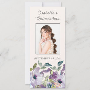 Lila Bladwijzer van Dusty Blue Floral Quinceañera Kaart