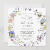 Lila Blauw Bloemen Waterverf Doop 1e Verjaardag Kaart (Voorkant)