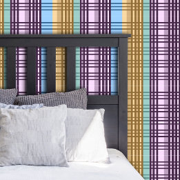 Lila Blauw Geel Groen Karo Elegant Patroon Behang