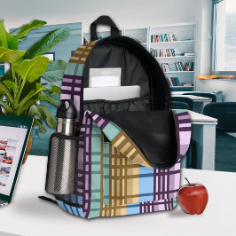 Lila Blauw Goud Groen Geruit Elegant Patroon Bedrukte Rugzak