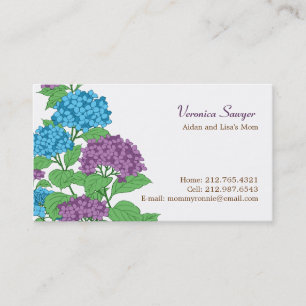 Lila & blauw Hydrangeas Profiel / mammie Kaart Contactkaartje