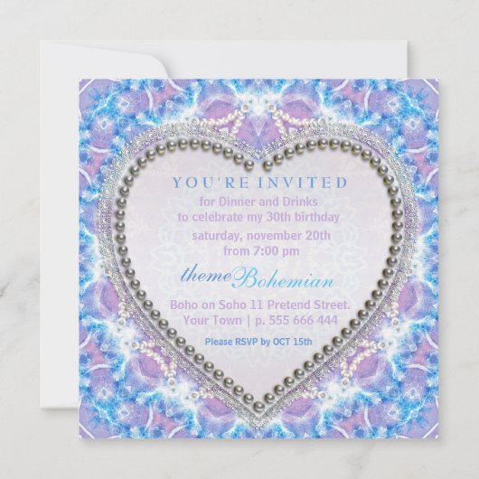 Lila blauwe Bohemische Glow Dinner Party uitnodigi Kaart (Achterkant)