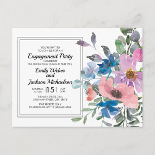 Lila Blauwe Roze Aquarel Bloemachtige Verlovingsfe Briefkaart
