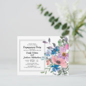 Lila blauwe roze Waterverf Floral Engagement Party Briefkaart (Staand voorkant)