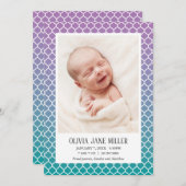 Lila Blauwgroen gradiënt geboorteaankondiging Quat Aankondiging (Voorkant / Achterkant)