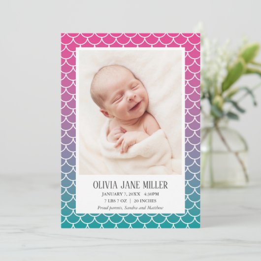 Lila Blauwgroen gradiënt Zeemeermin aankondiging g (Staand voorkant)