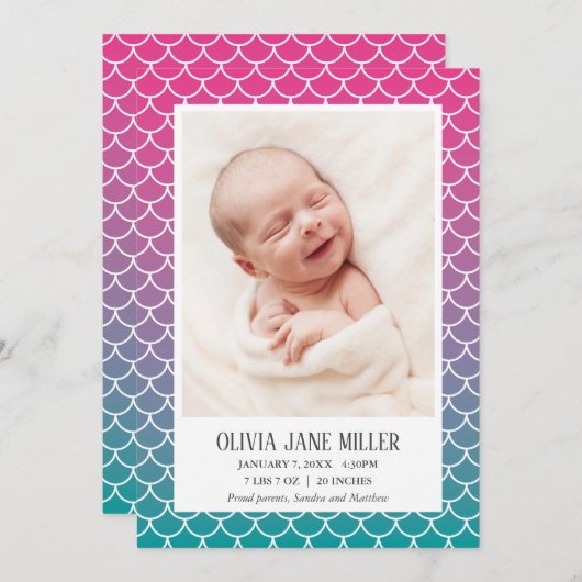 Lila Blauwgroen gradiënt Zeemeermin aankondiging g (Voorkant / Achterkant)