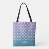 Lila Blauwgroen Gradiënt Zeemeermin Fishscale Tote Bag (Achterkant)