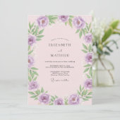Lila Bleekroze Blad Bruiloft Kaart (Staand voorkant)