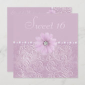  Lila Bling Flowers & Pearls Sweet 16 Kaart (Voorkant / Achterkant)