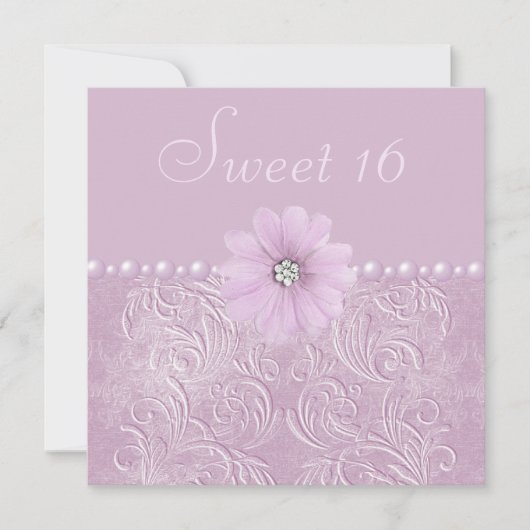  Lila Bling Flowers & Pearls Sweet 16 Kaart (Voorkant)
