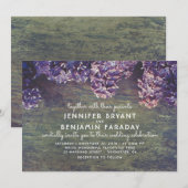 Lila bloeiende takken rustieke houten bruiloft kaart (Voorkant / Achterkant)
