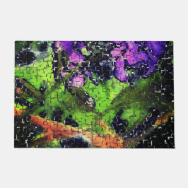 Lila bloem en bladeren met een geslepen mozaïek deurmat