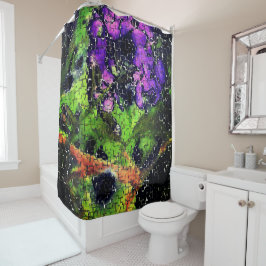 Lila bloem en bladeren met een geslepen mozaïek douchegordijn