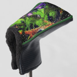 Lila bloem en bladeren met een geslepen mozaïek golfheadcover